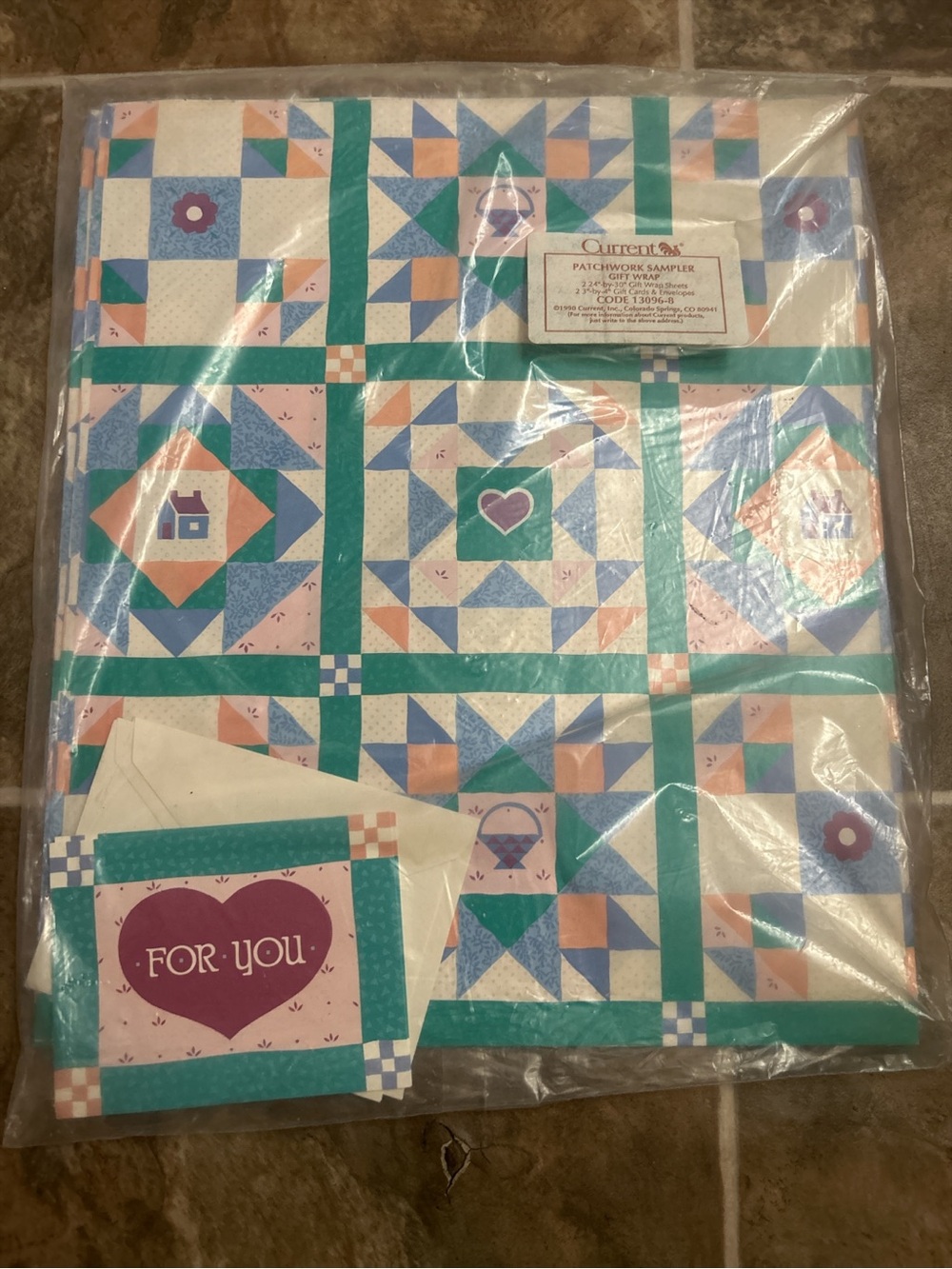 Vtg Current Patchwork Sampler Gift Wrap & Matching Gift Cards Sealed 1990 Quilt